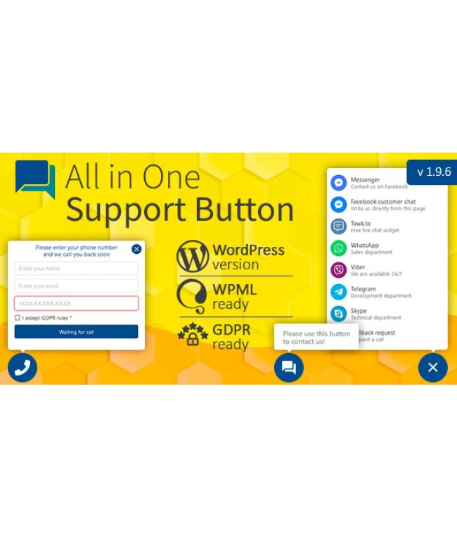All in One Support Button + Callback Request. WhatsApp, Messenger, Telegram, LiveChat and more...