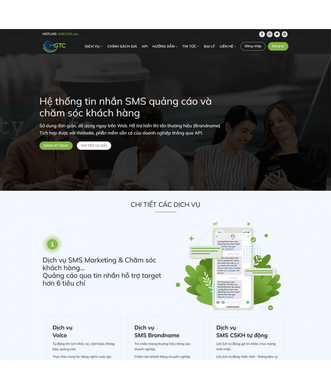 Theme WordPress tổng đài tin nhắn SMS